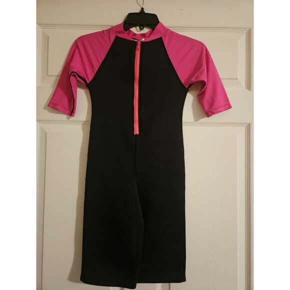 TUGA Girls Kids Thermal Wetsuit Swim UPF50+ Black Pink Size L (11/12) - Picture 1 of 4